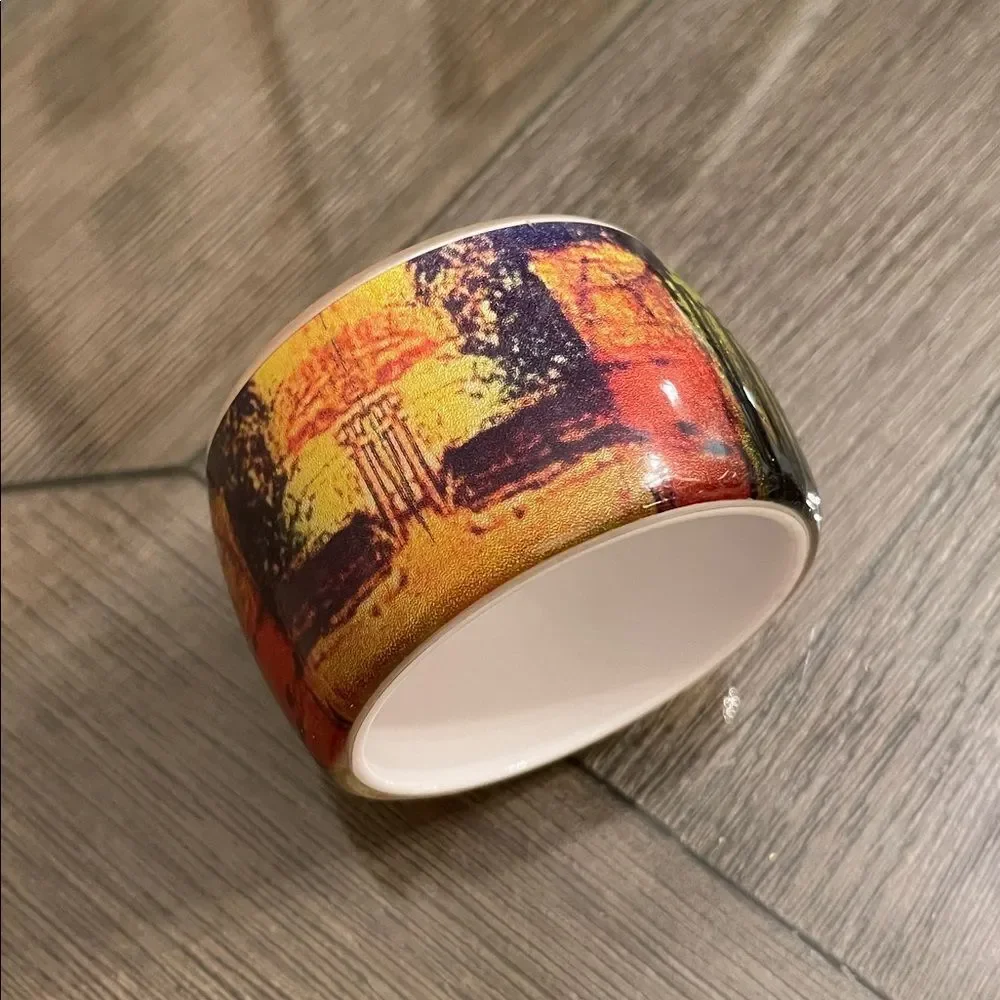Vintage Colorful Abstract Resin or Acrylic Bangle Bracelet 8 3/8” approx